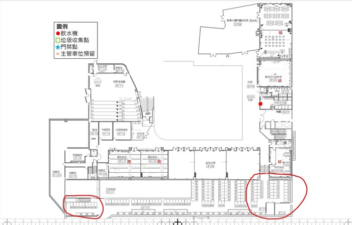 教院大樓B1機車停車場1/17起將進行地板龜裂補強施工，部分區域禁停車。圖片